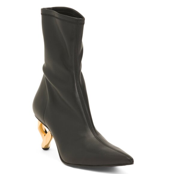 J.W. ANDERSON Black Made In Italy Leather Boots With Chain Heel - Picture 1 of 2